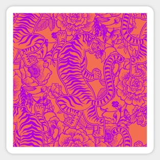 Chinese Tiger Vintage Pattern Hot Pink with Orange - Retro Hong Kong Print Sticker